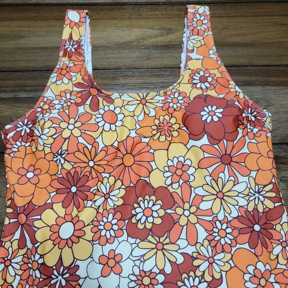 1Pc Orange Yellow & Red Flower Ladies Hi-Hip Swimsuit w/ Padded Top - Size Large - Picture 2 of 5